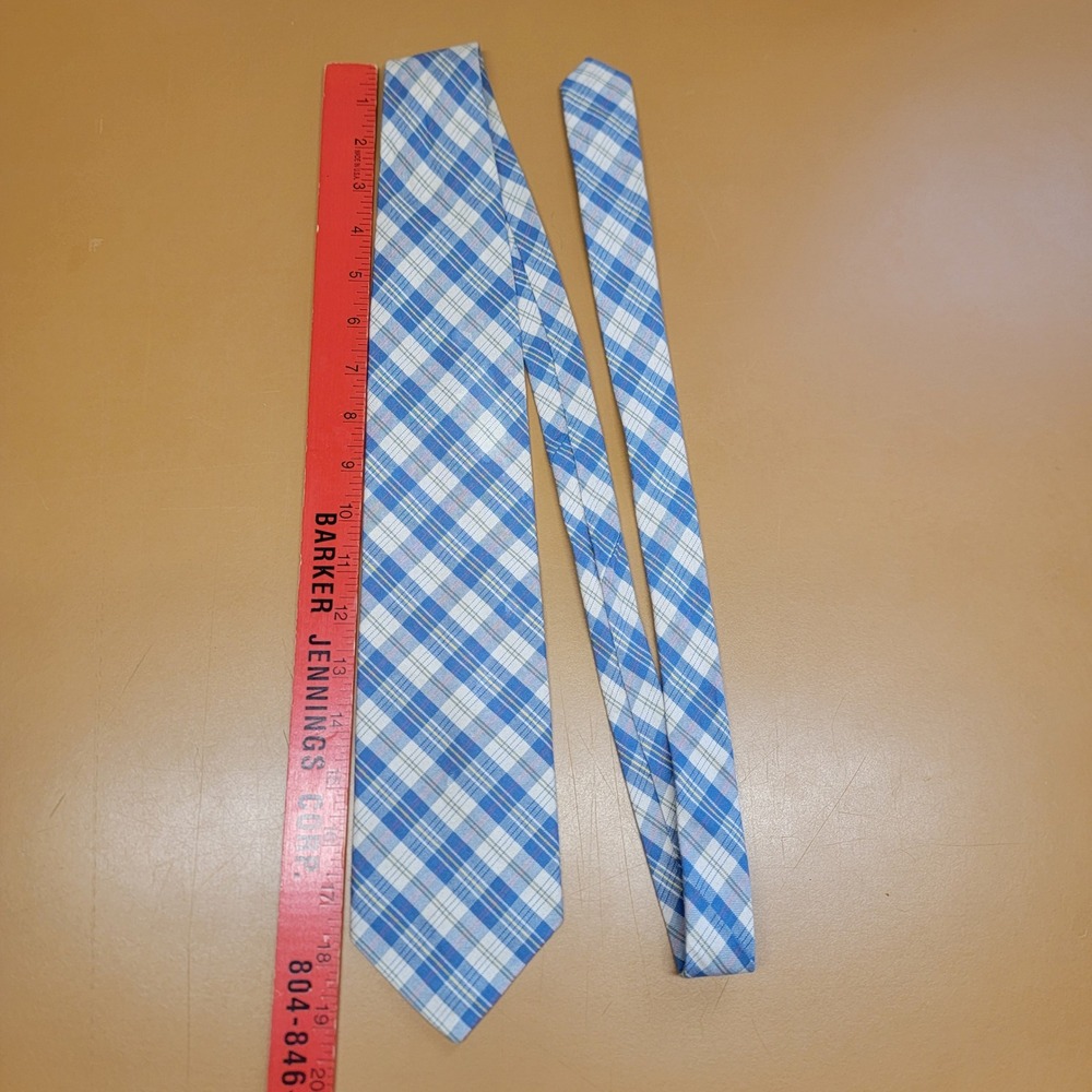 Pendleton Mens Blue White Plaid Cotton Necktie Made in USA 219-107